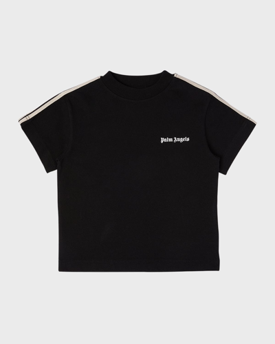 Shop Palm Angels Boy's Logo-print Short-sleeve Track T-shirt In Black White