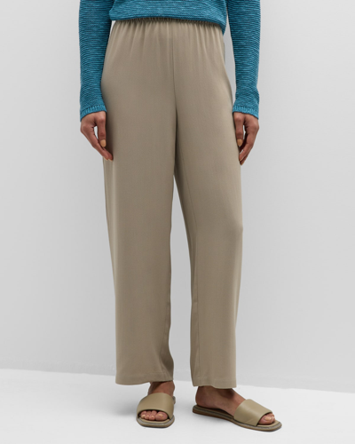 Shop Eileen Fisher Cropped Straight-leg Silk Pants In Atlantis