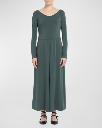 Shop Max Mara Valido Pleated Jersey Midi Dress In Dark Green
