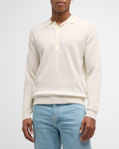 Shop Peter Millar Men's Brixham Ribbed Polo Sweater In Almond