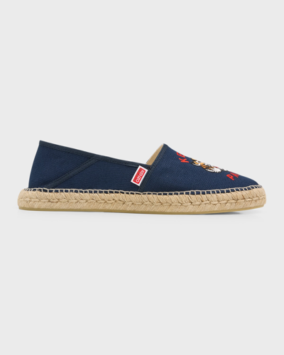 Shop Kenzo Men's Embroidered Logo Canvas Espadrilles In Midnight Blue