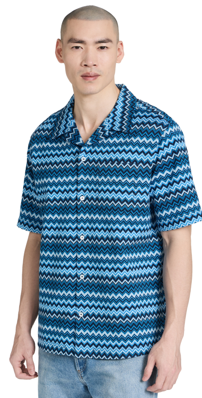 Shop Missoni Short Sleeve Shirt Blue Tones Zig Zag