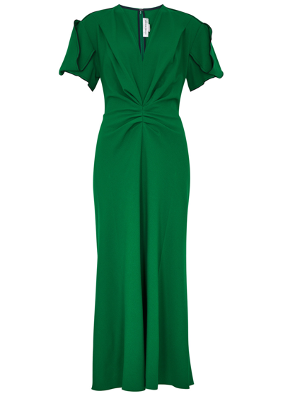 Shop Victoria Beckham Ruched Wool-blend Midi Dress In Bright Green