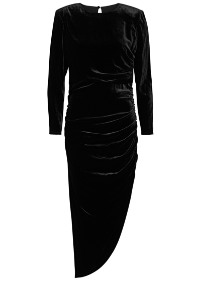 Shop Veronica Beard Tristana Stretch-velvet Midi Dress In Black