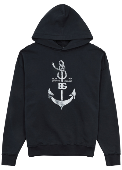 Shop Dolce & Gabbana Marina Printed Hooded Cotton Sweatshirt In Navy