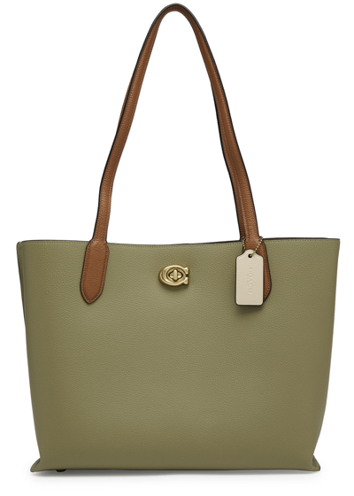 Shop Coach Willow Leather Tote In Olive