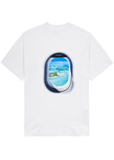 Shop Blue Sky Inn Jet Island Printed Cotton T-shirt In White
