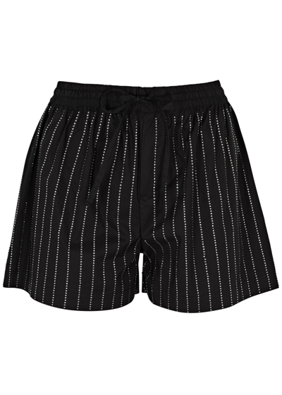 Shop Giuseppe Di Morabito Striped Crystal-embellished Stretch-cotton Shorts In Black