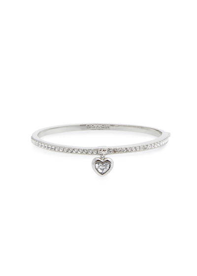 Shop Coach Crystal-embellished Heart Bracelet In Silver