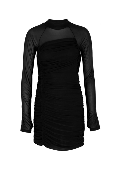 Shop Helmut Lang Ruched Chiffon Mini Dress In Black