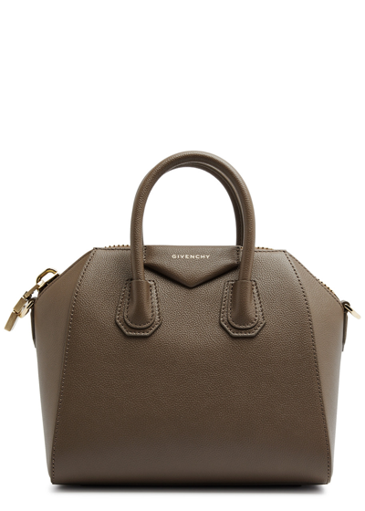 Shop Givenchy Antigona Mini Leather Top Handle Bag In Taupe