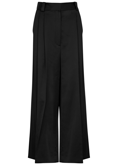 Shop Khaite Simone Wide-leg Satin Trousers In Black