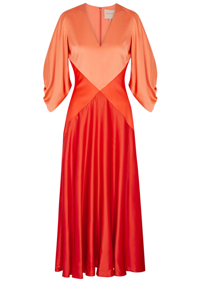 Shop Roksanda Gaia Colour-blocked Silk Midi Dress In Orange