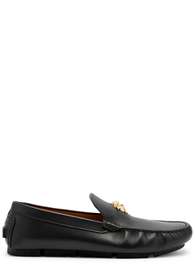 Shop Versace La Medusa Driver Leather Loafers In Black