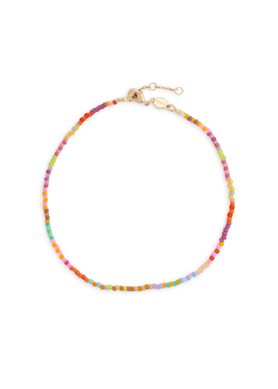 Shop Anni Lu Secret Beach 18kt Gold-plated Beaded Anklet In Multicoloured 1