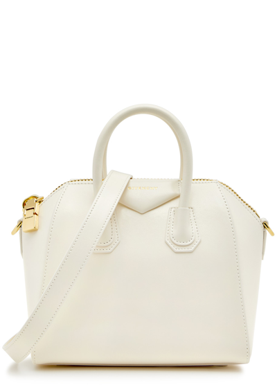 Shop Givenchy Antigona Mini Leather Top Handle Bag In Ivory