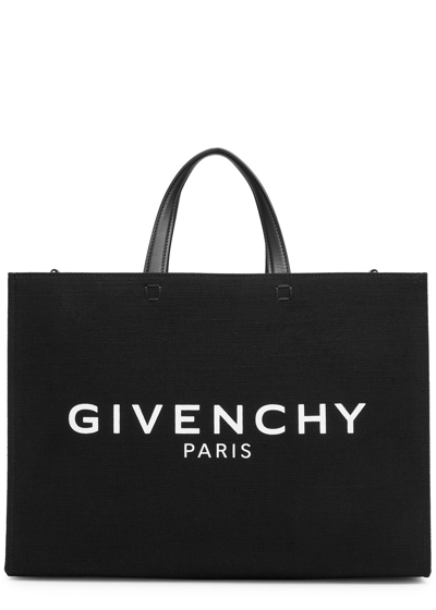 Shop Givenchy G-tote Medium Logo Canvas Bag In Black And White