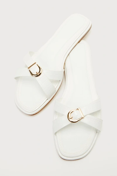 Shop Billini Perline Bone Croc-embossed Buckle Slide Sandals In White