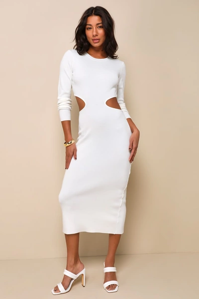 Shop Lulus Oasis Bound Ivory Long Sleeve Cutout Sweater Midi Dress