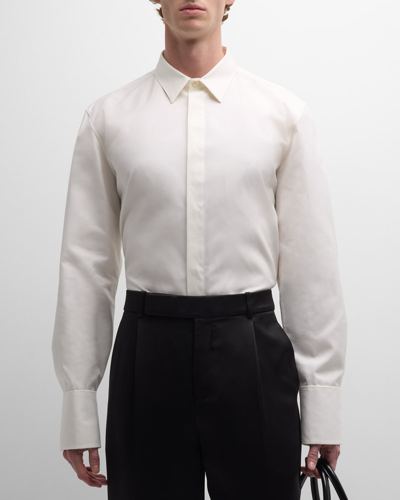 Shop Saint Laurent Men's Stiff Poplin Dress Shirt In White