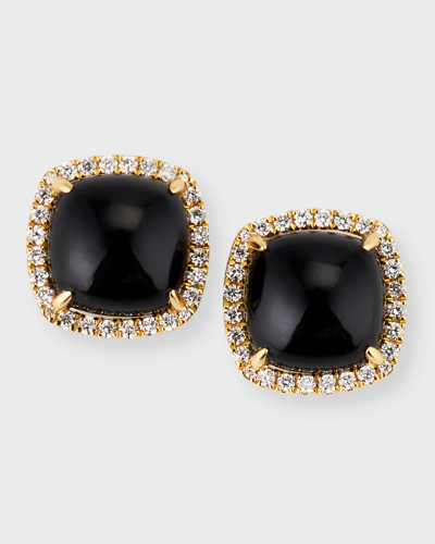 Shop Frederic Sage 18k Yellow Gold Cushion Cabochon Black Onyx Earrings With Diamond Halos