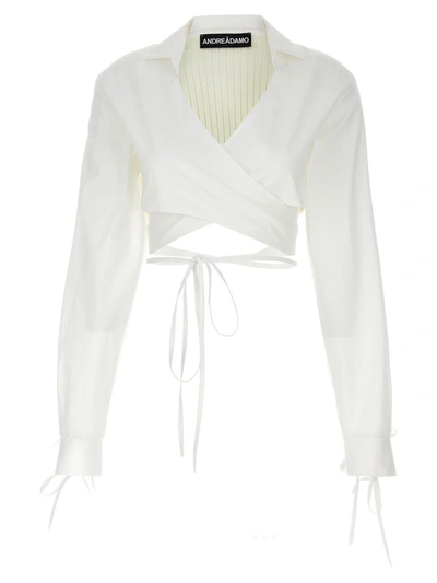 Shop Andreädamo Andreādamo 'criss Cross' Cropped Shirt In White