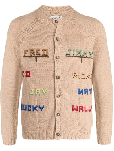 Shop Bode Embroidered Wool Cardigan In Beige