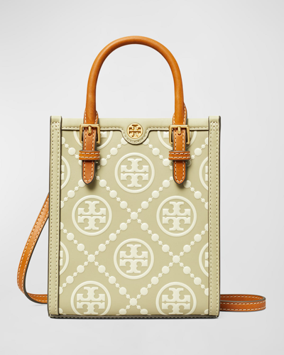 Shop Tory Burch Mini T Monogram North-south Tote Bag In Olive Sprig