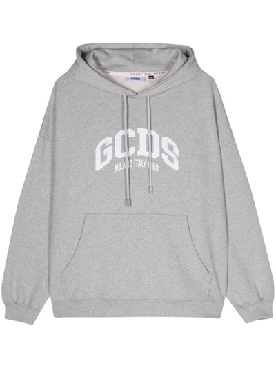 Shop Gcds Cotton Sweatshirt With Applied Logo In Grey