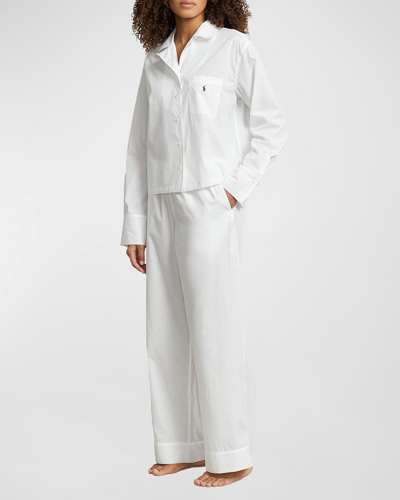 Shop Polo Ralph Lauren The Bailey Cotton Poplin Pajama Set In White Cloud