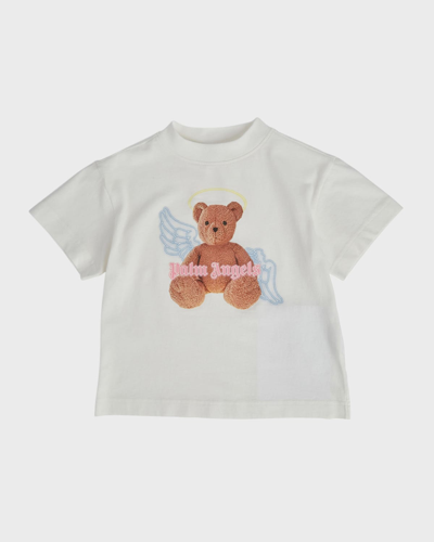 Shop Palm Angels Girl's Bear Angel Short-sleeve T-shirt In Off White Brow