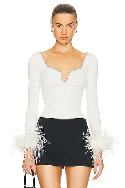 Shop Self-portrait Knit Feather Top In Off White