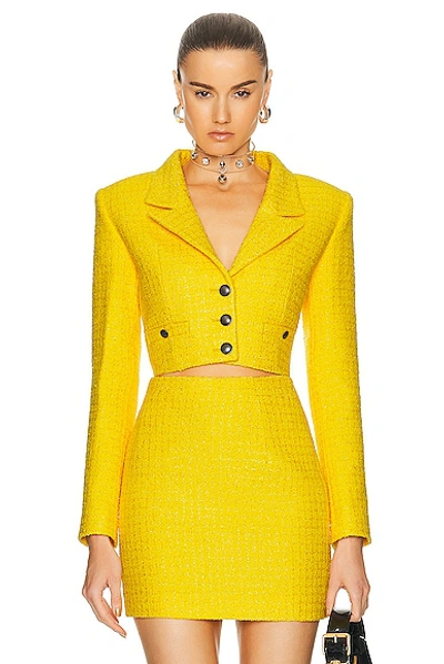 Shop Alessandra Rich Checked Tweed Boucle Cropped Boxy Jacket In Yellow