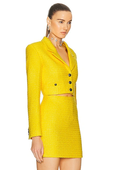 Shop Alessandra Rich Checked Tweed Boucle Cropped Boxy Jacket In Yellow