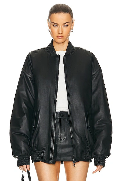 Shop Wardrobe.nyc Leather Bomber Jacket In Black