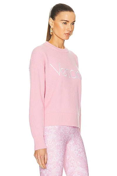 Shop Versace 90's Embroidered Knit Sweater In Pale Pink
