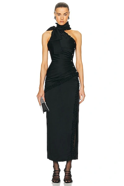 Alessandra Rich Envers Satin One Shoulder Evening Dress In Black