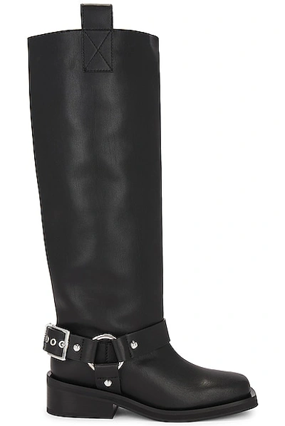 Shop Ganni Biker Tubular Underknee Boot In Black