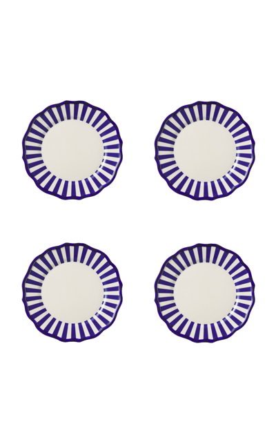 Shop Maison Madison Riviera Set-of-four Hand-painted Ceramic Side Plates In Blue