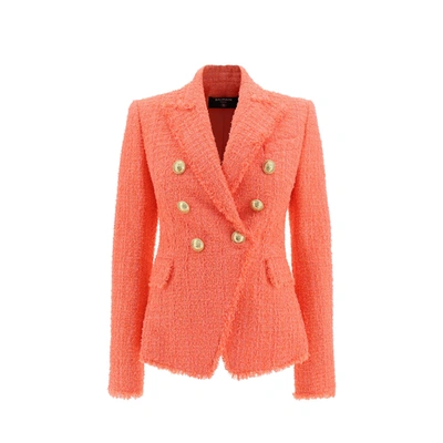 Shop Balmain Double-breasted Blazer In Orange