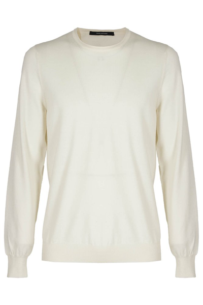Shop Tagliatore Crewneck Knitted Sweater In White