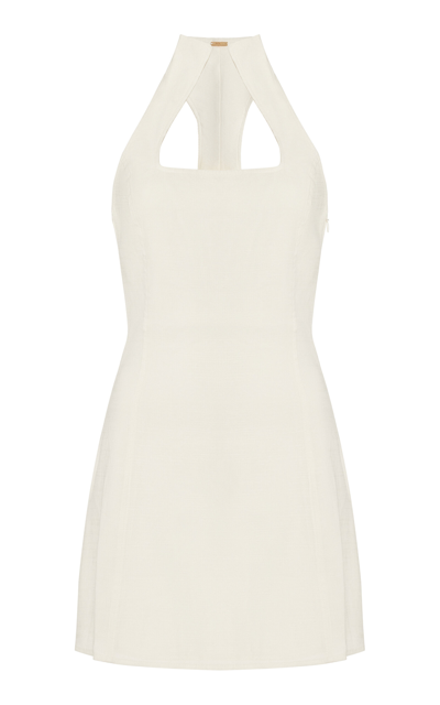 Shop Cult Gaia Akaia High Collar Linen-blend Mini Dress In White