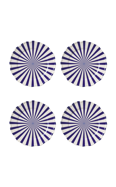 Shop Maison Madison Mafalda Set-of-four Hand-painted Ceramic Dinner Plates In Blue