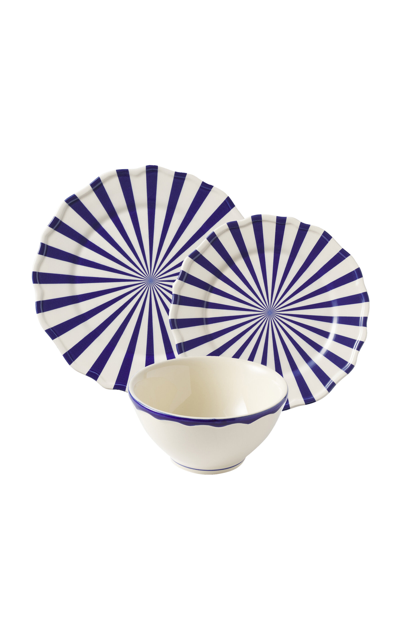 Maison Madison Mafalda Set-of-twelve Ceramic Dinner Set In Blue