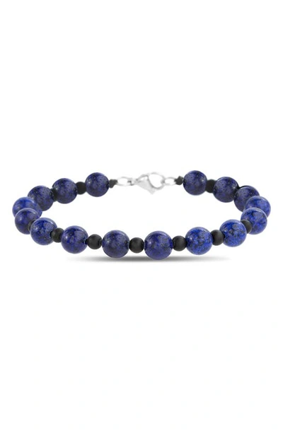 Shop Nautica Stainless Steel Lapis Lazuli & Black Glass Beaded Bracelet In Multicolor Blue
