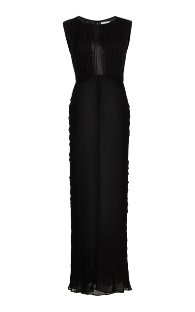 Shop Albus Lumen Bisset Pleated Silk Maxi Dress In Black