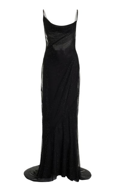 Shop Philosophy Di Lorenzo Serafini Embellished Sheer Chiffon Maxi Dress In Black