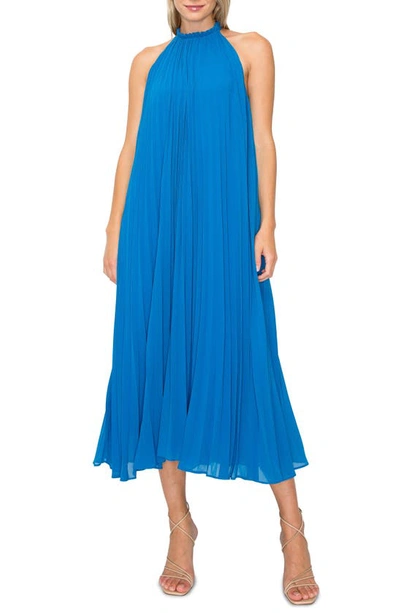 Shop Melloday Pleat Trapeze Sleeveless Dress In Bright Blue