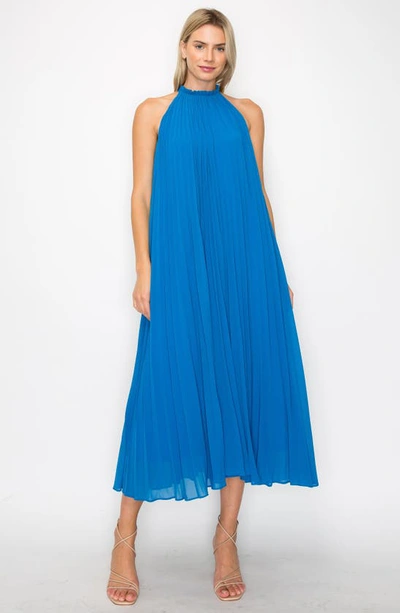 Shop Melloday Pleat Trapeze Sleeveless Dress In Bright Blue