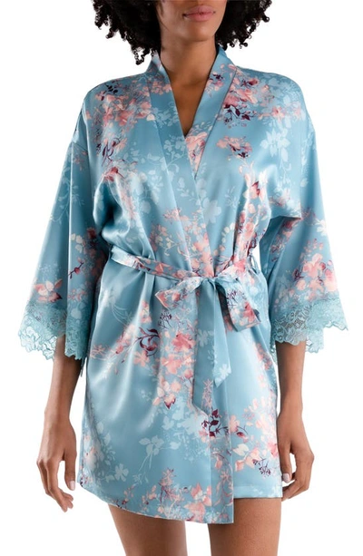 Shop In Bloom By Jonquil Fernwood Floral Satin Wrap Robe In Adriatic Blue